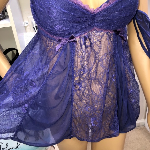 Frederick's Of Hollywood Lace Mesh Babydoll And Bottom 2 Piece Set Size L - Picture 2 of 14